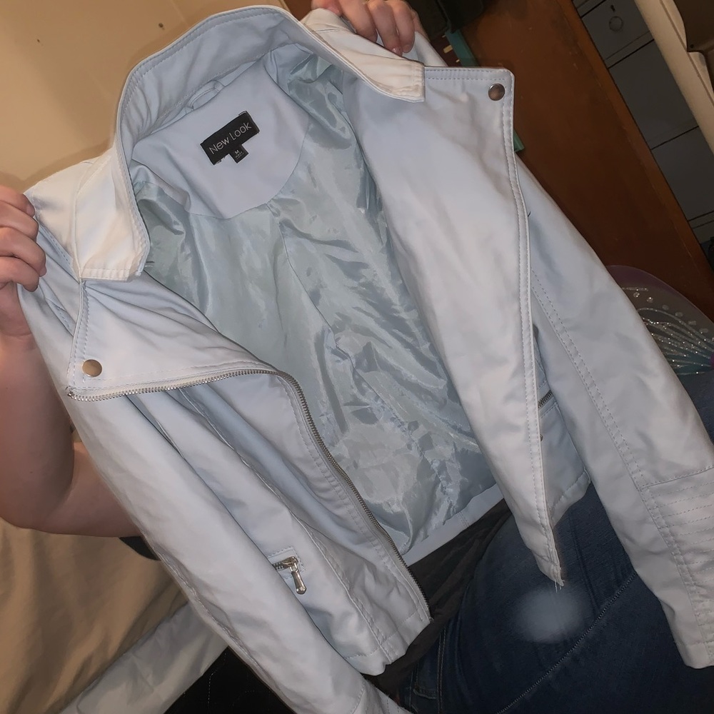 Baby blue leather jacket
